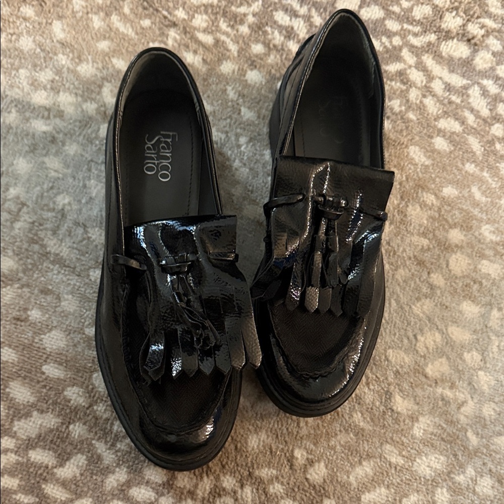 Franco Sarto Black Patent Tassel Kiltie Loafers